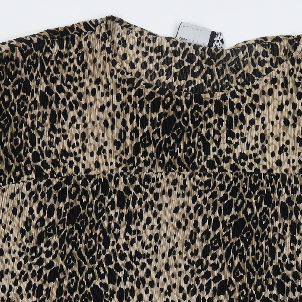 ASOS Womens Brown Animal Print Polyester Tunic T-Shirt Size 16 Round Neck