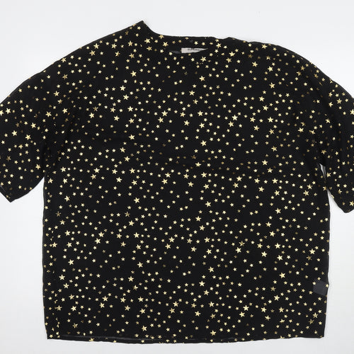 Glamorous Womens Black Geometric Polyester Basic T-Shirt Size 10 Round Neck - Stars