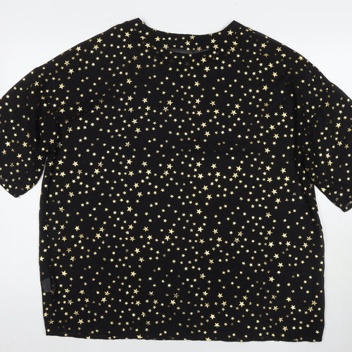 Glamorous Womens Black Geometric Polyester Basic T-Shirt Size 10 Round Neck - Stars
