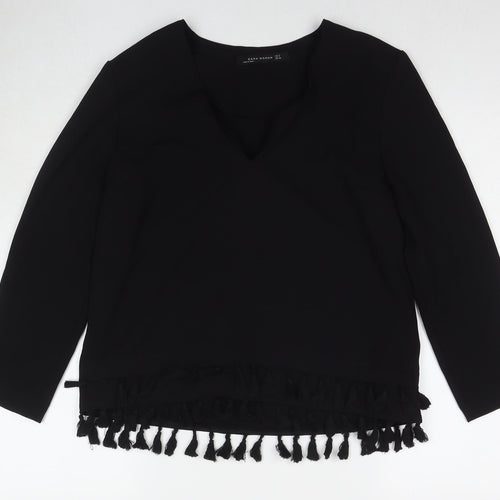 Zara Womens Black Polyester Basic Blouse Size S Round Neck