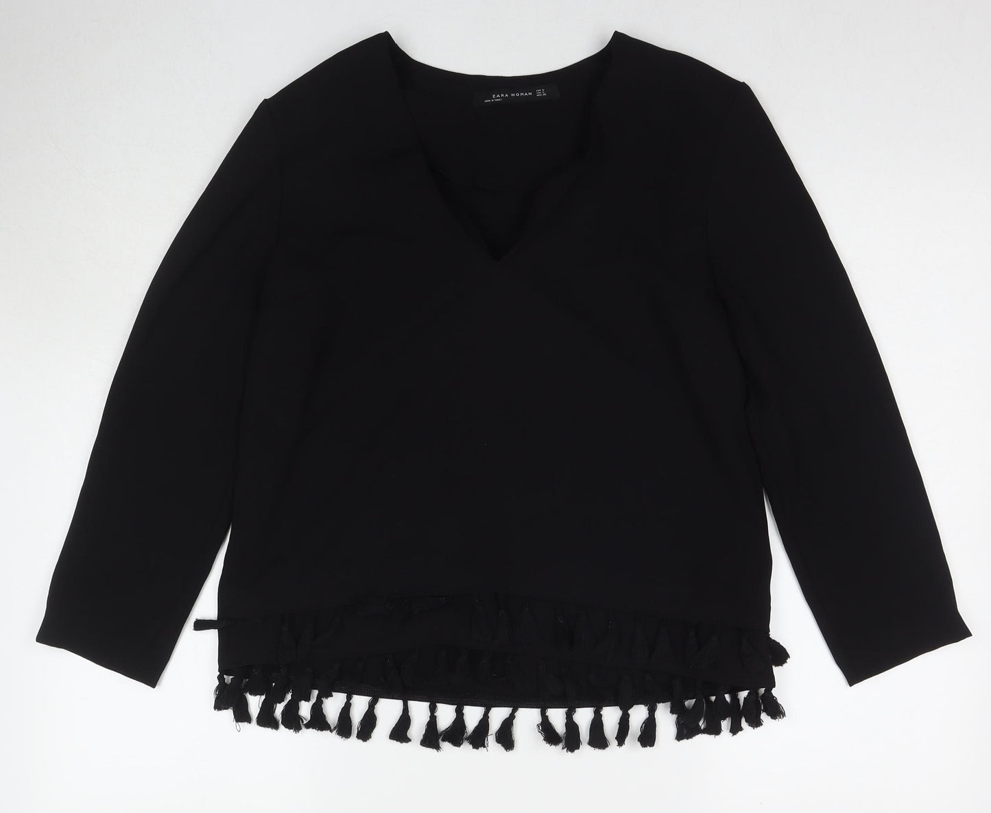 Zara Womens Black Polyester Basic Blouse Size S Round Neck