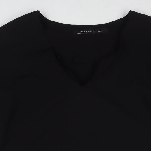 Zara Womens Black Polyester Basic Blouse Size S Round Neck