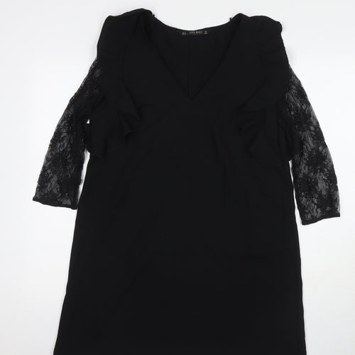 Zara Womens Black Polyester A-Line Size S Round Neck Pullover