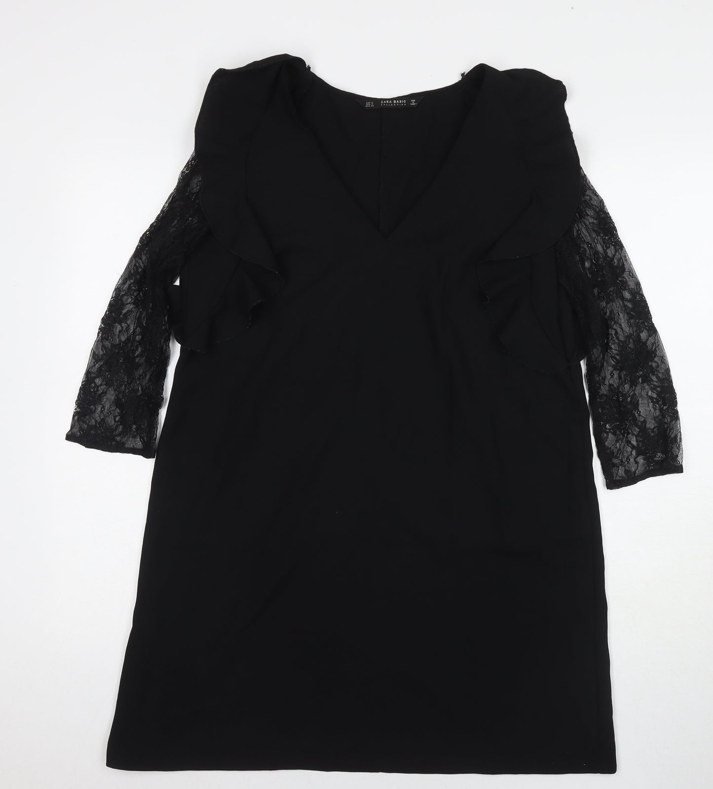 Zara Womens Black Polyester A-Line Size S Round Neck Pullover