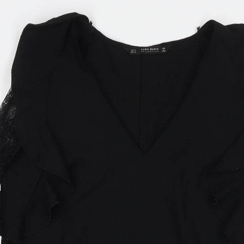Zara Womens Black Polyester A-Line Size S Round Neck Pullover