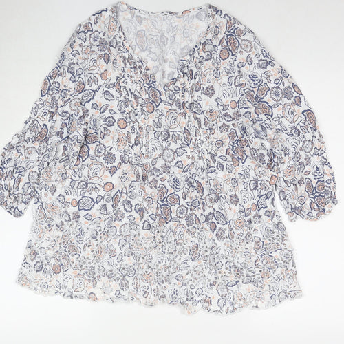 Arcadia Womens White Floral Viscose Basic T-Shirt Size 14 V-Neck
