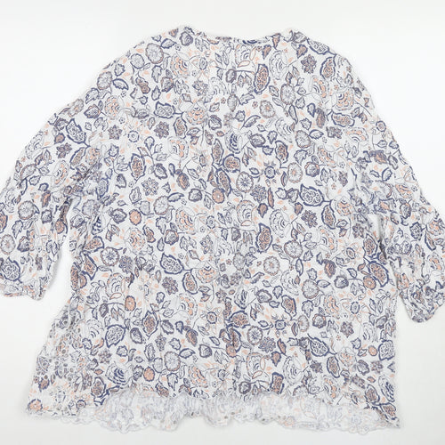 Arcadia Womens White Floral Viscose Basic T-Shirt Size 14 V-Neck