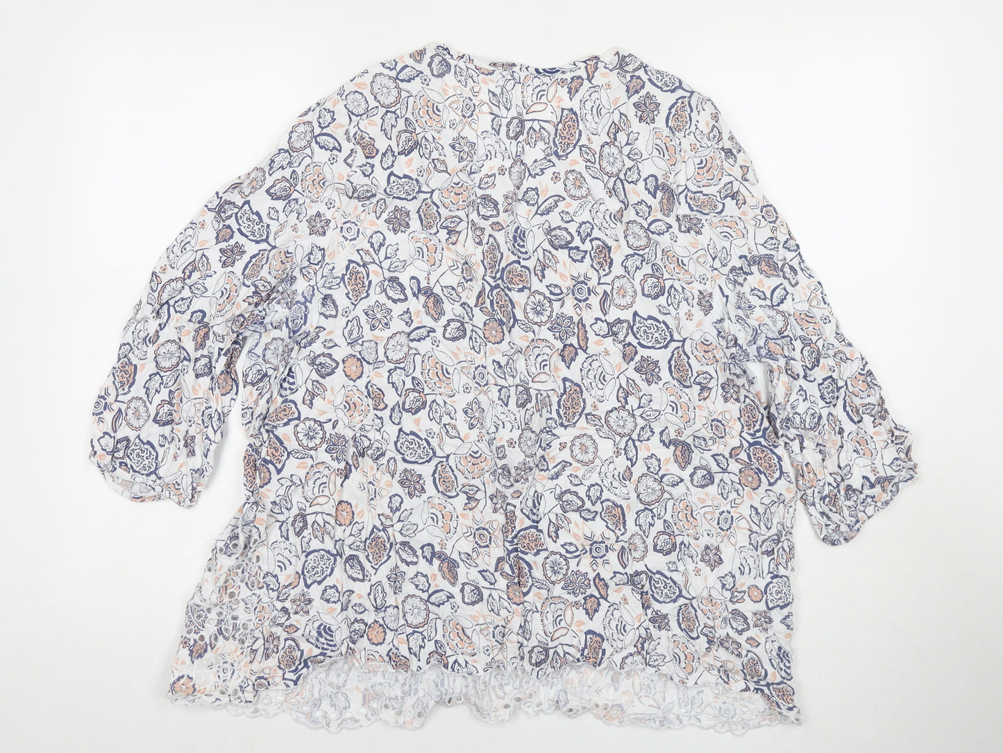 Arcadia Womens White Floral Viscose Basic T-Shirt Size 14 V-Neck