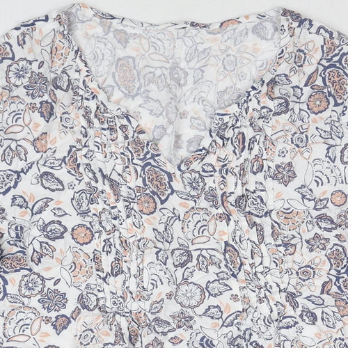 Arcadia Womens White Floral Viscose Basic T-Shirt Size 14 V-Neck