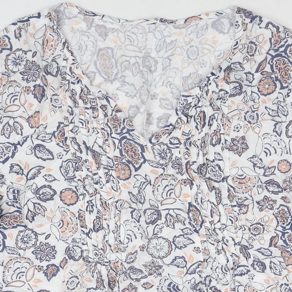 Arcadia Womens White Floral Viscose Basic T-Shirt Size 14 V-Neck