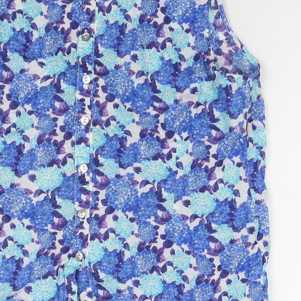Wallis Womens Blue Floral Cotton Basic Button-Up Size 16 Collared