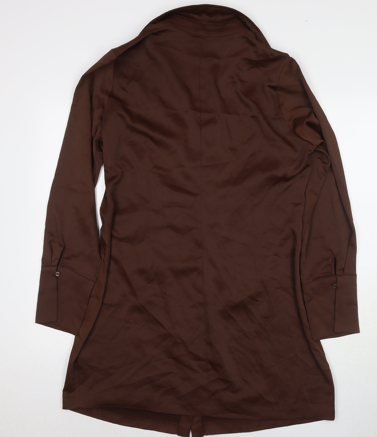 H&M Womens Brown Polyester Shirt Dress Size XL Collared Button