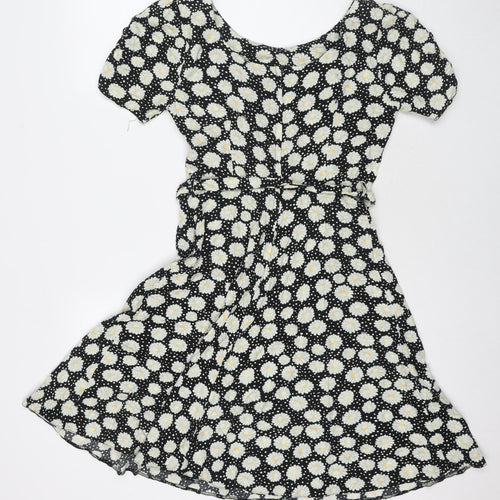 Dorothy Perkins Womens Black Floral Viscose Fit & Flare Size 10 Round Neck Pullover