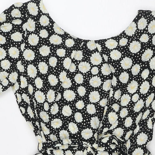 Dorothy Perkins Womens Black Floral Viscose Fit & Flare Size 10 Round Neck Pullover