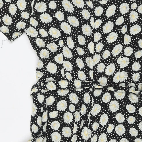 Dorothy Perkins Womens Black Floral Viscose Fit & Flare Size 10 Round Neck Pullover