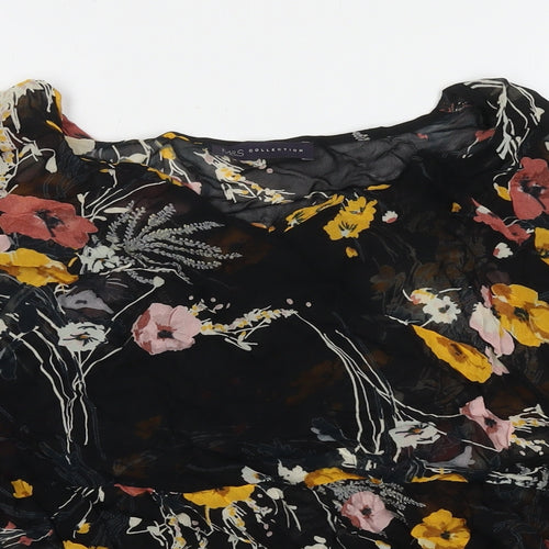 Marks and Spencer Womens Black Floral Viscose Basic Blouse Size 16 Round Neck - Cold Shoulder