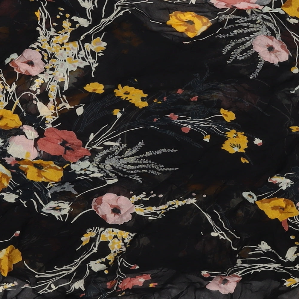 Marks and Spencer Womens Black Floral Viscose Basic Blouse Size 16 Round Neck - Cold Shoulder