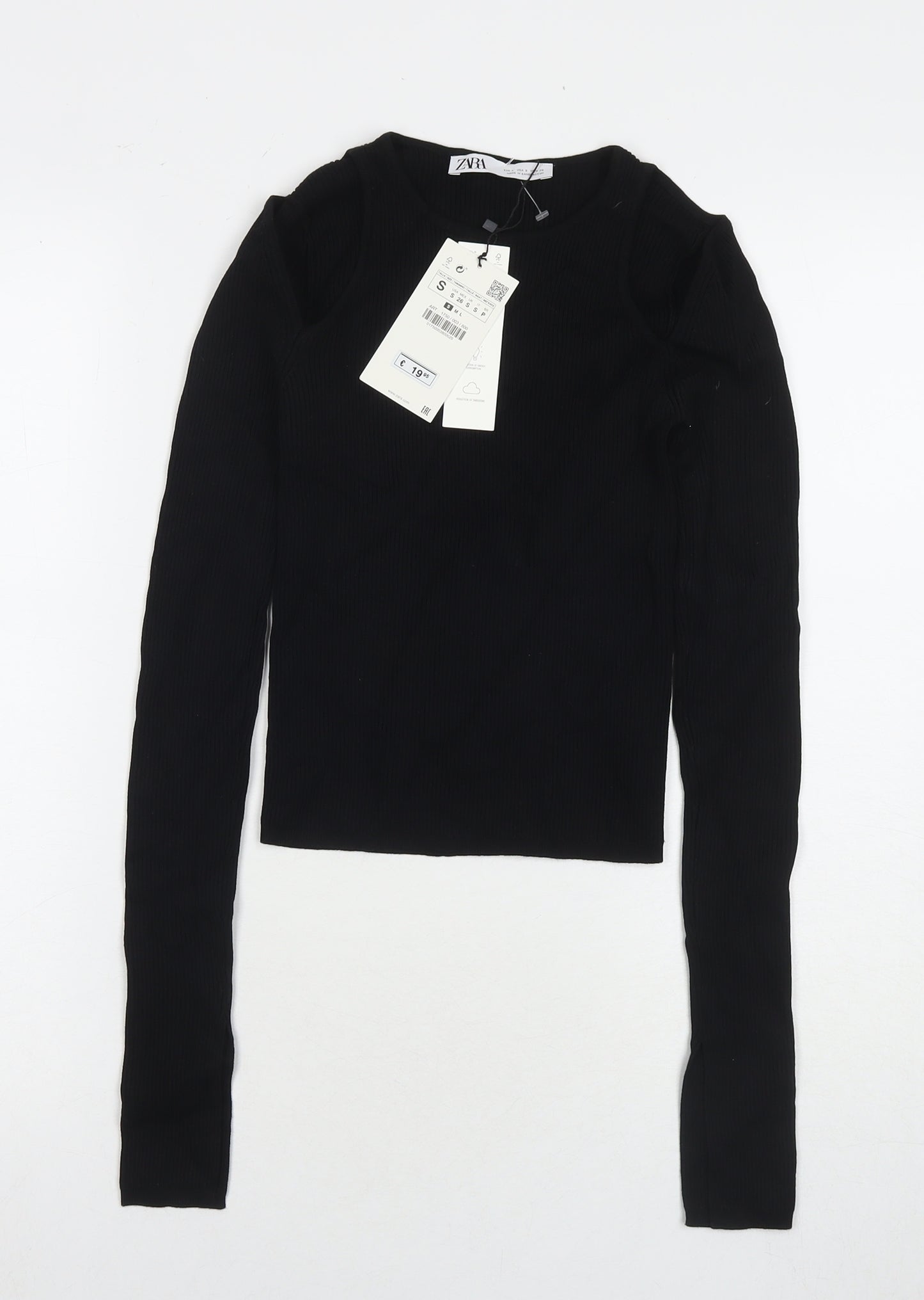 Zara Womens Black Round Neck Viscose Pullover Jumper Size S - Cold Shoulder