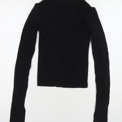 Zara Womens Black Round Neck Viscose Pullover Jumper Size S - Cold Shoulder