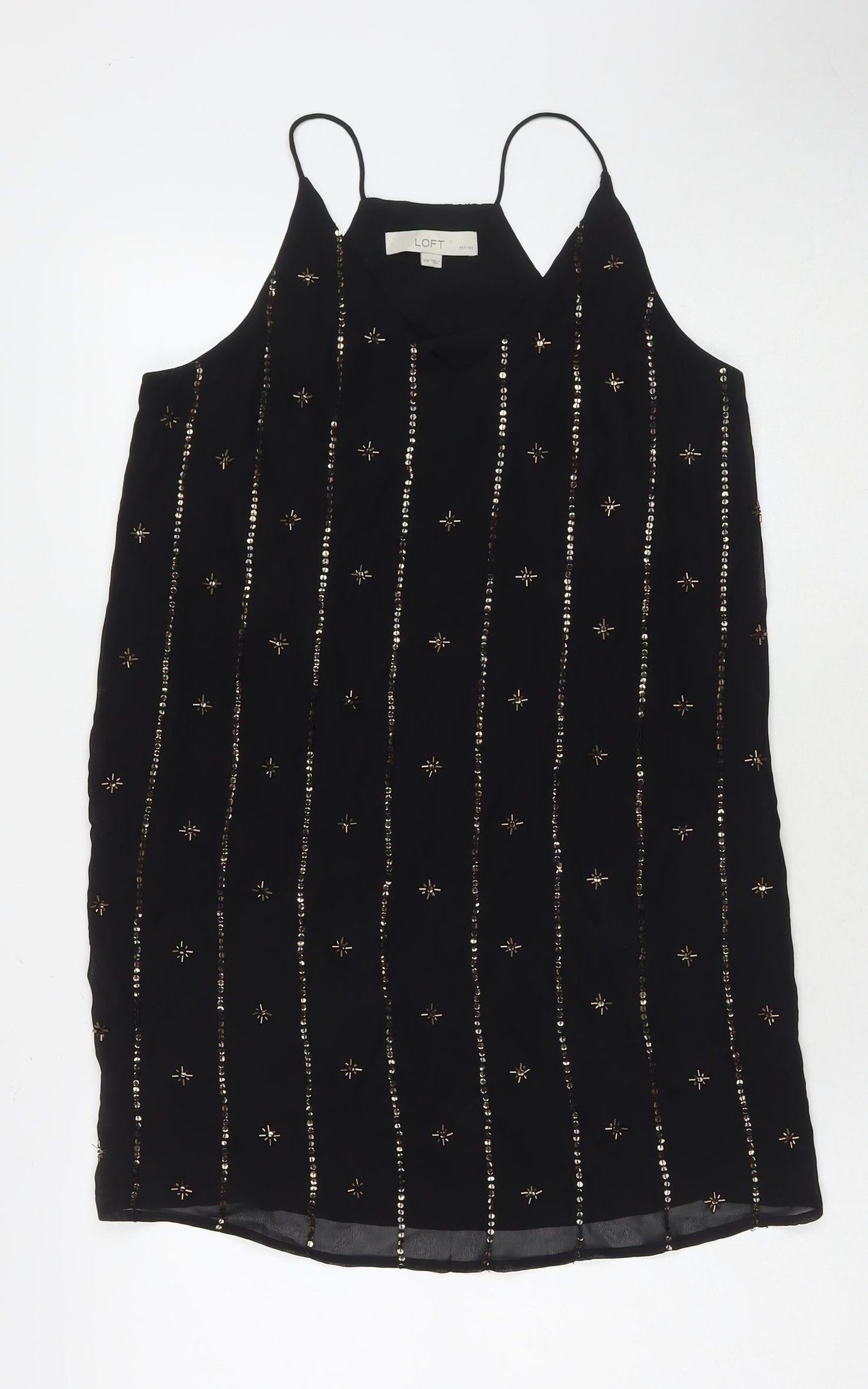 LOFT Womens Black Polyester A-Line Size XS Round Neck Pullover - Sequin Detail