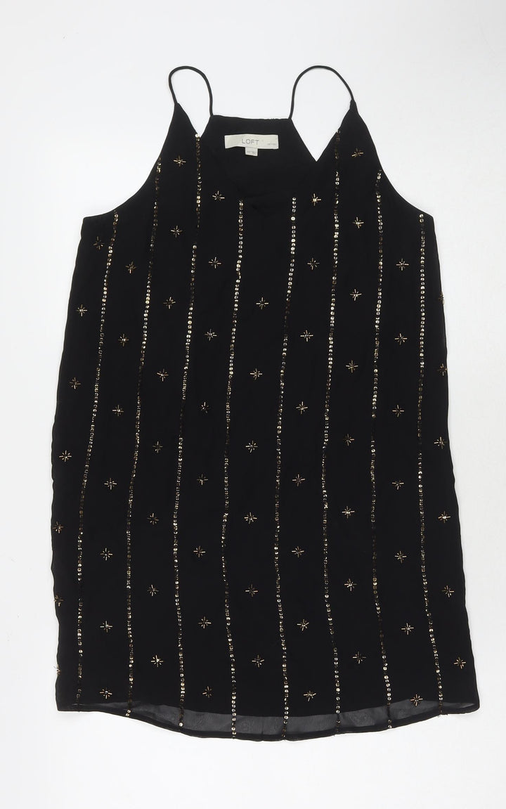 LOFT Womens Black Polyester A-Line Size XS Round Neck Pullover - Sequin Detail