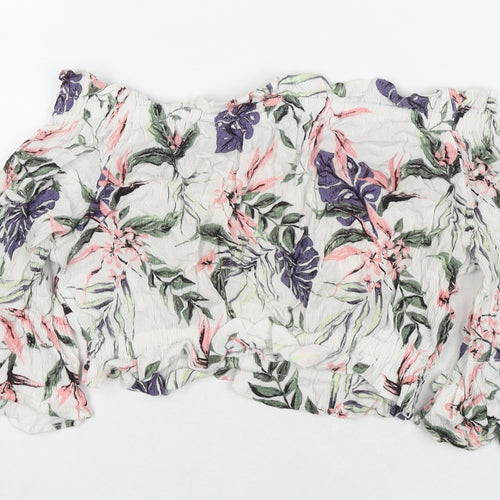 Divided by H&M Womens Multicoloured Floral Viscose Cropped T-Shirt Size 10 Off the Shoulder