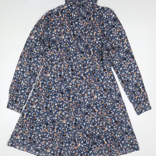 Marks and Spencer Womens Blue Floral Polyester A-Line Size 12 Collared Pullover