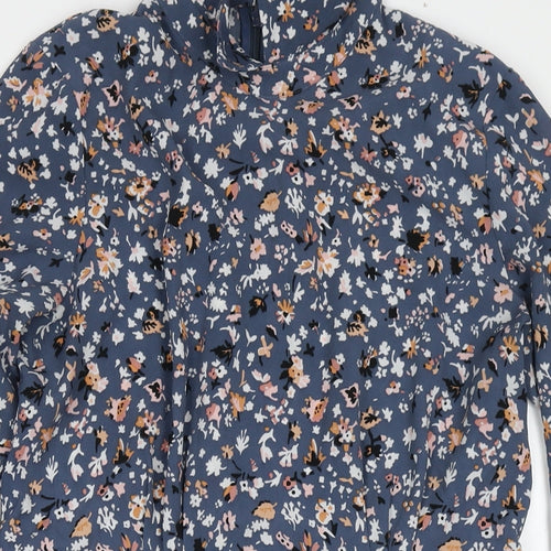 Marks and Spencer Womens Blue Floral Polyester A-Line Size 12 Collared Pullover