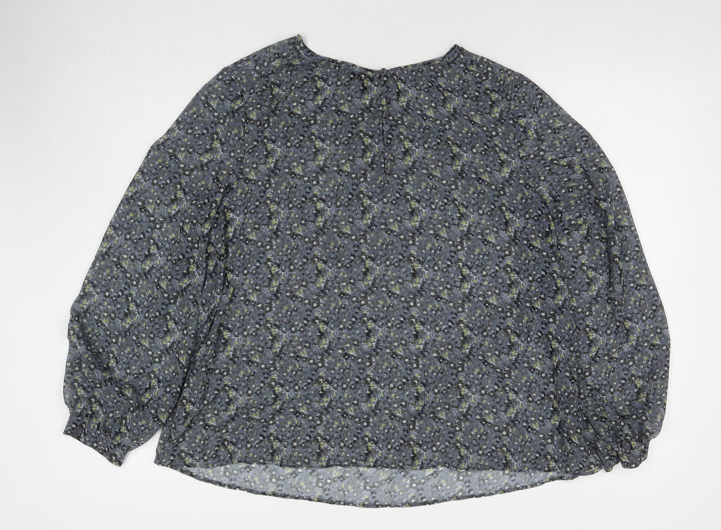 NEXT Womens Grey Floral Polyester Basic Blouse Size 18 Round Neck