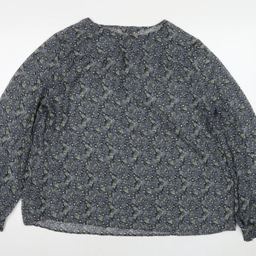 NEXT Womens Grey Floral Polyester Basic Blouse Size 18 Round Neck