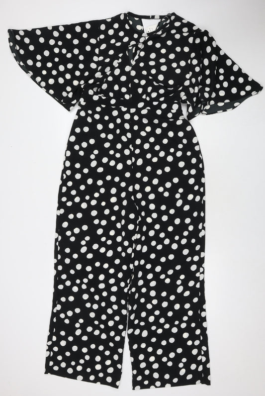 George Womens Black Polka Dot Polyester Jumpsuit One-Piece Size 10 L27 in Button