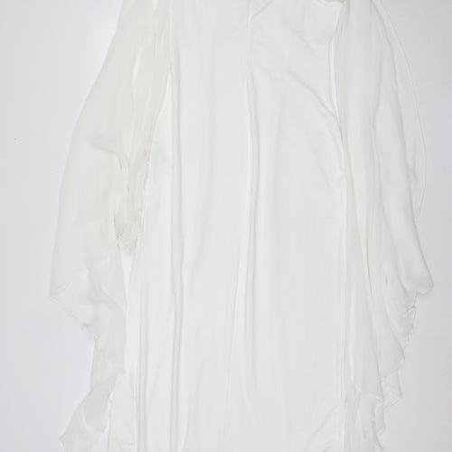 KON KON Womens White Polyester A-Line Size M Round Neck Button