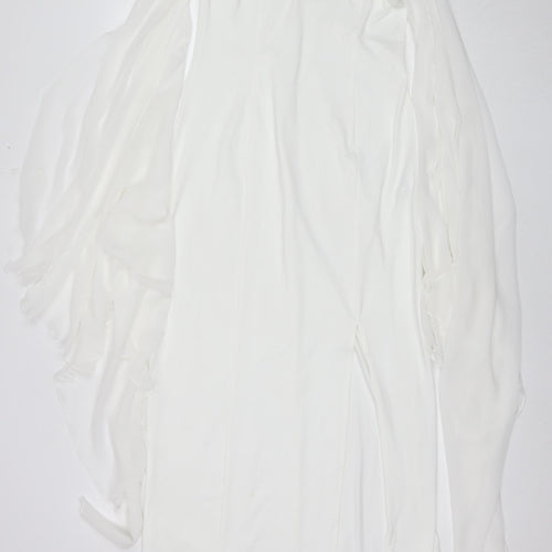 KON KON Womens White Polyester A-Line Size M Round Neck Button