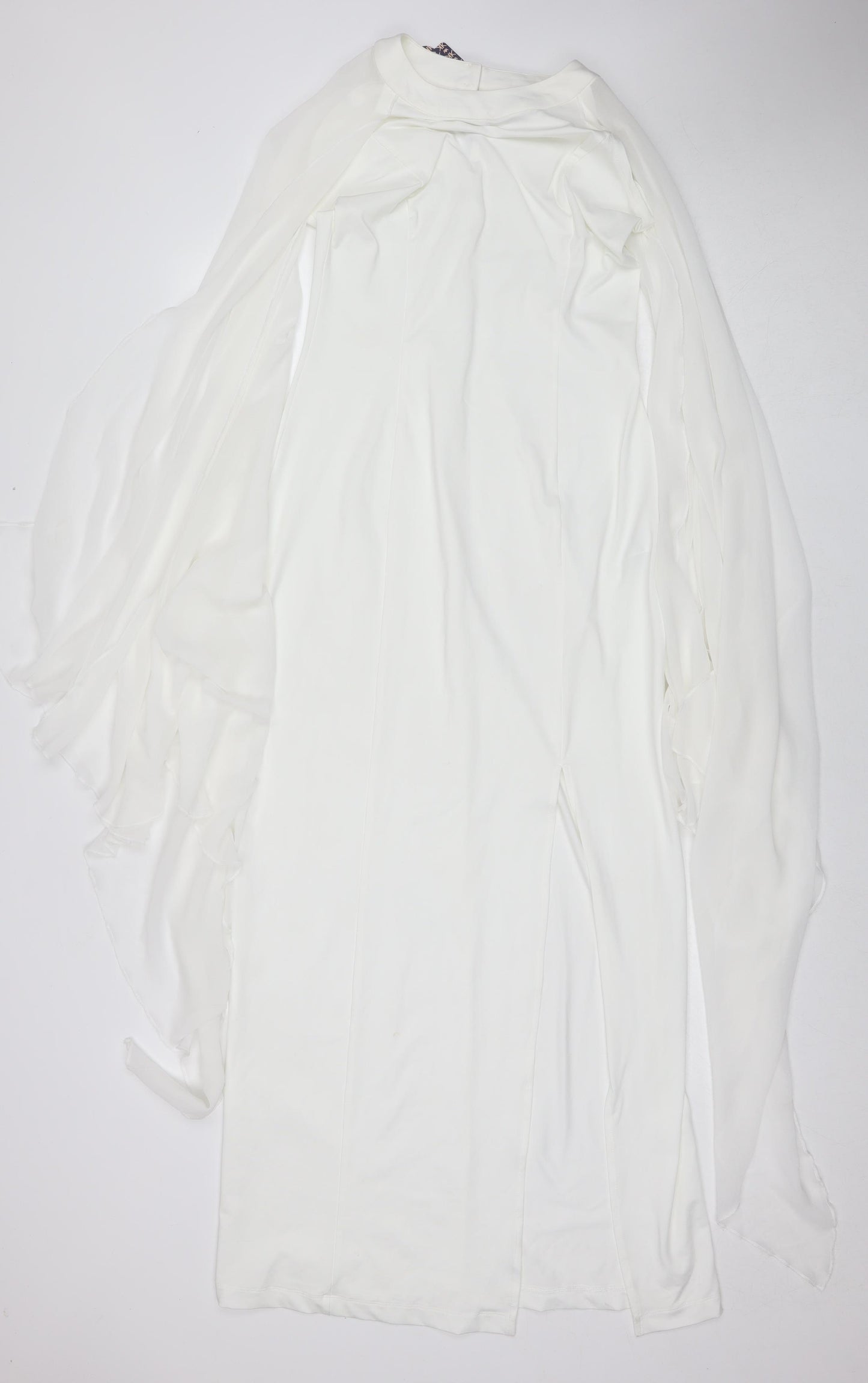 KON KON Womens White Polyester A-Line Size M Round Neck Button