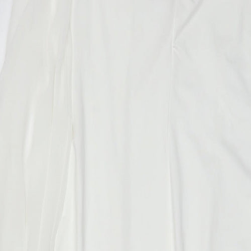 KON KON Womens White Polyester A-Line Size M Round Neck Button