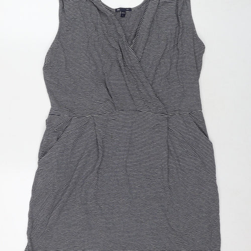 Gap Womens Black Striped Cotton A-Line Size L V-Neck Pullover