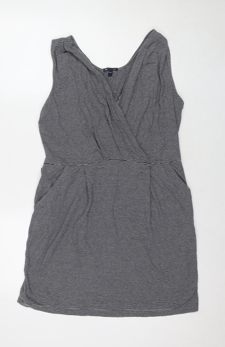 Gap Womens Black Striped Cotton A-Line Size L V-Neck Pullover