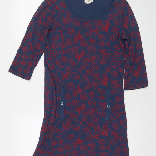 Wolf&York Womens Blue Floral Cotton A-Line Size M Round Neck Pullover