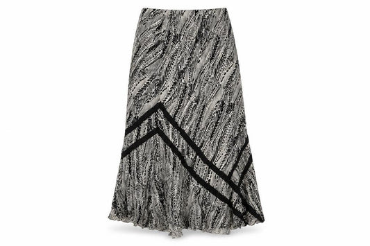 Front view of Marks & Spencer women’s brown geometric linen maxi skirt, size UK 14