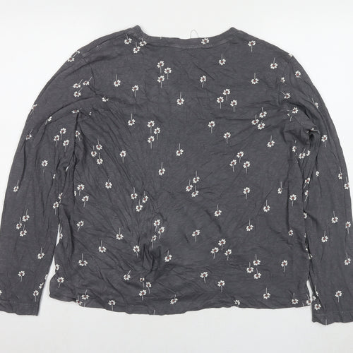 Marks and Spencer Womens Grey Floral Cotton Basic T-Shirt Size 16 Round Neck