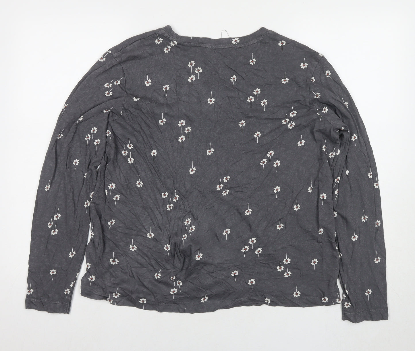 Marks and Spencer Womens Grey Floral Cotton Basic T-Shirt Size 16 Round Neck
