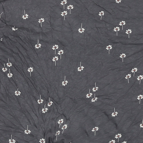 Marks and Spencer Womens Grey Floral Cotton Basic T-Shirt Size 16 Round Neck