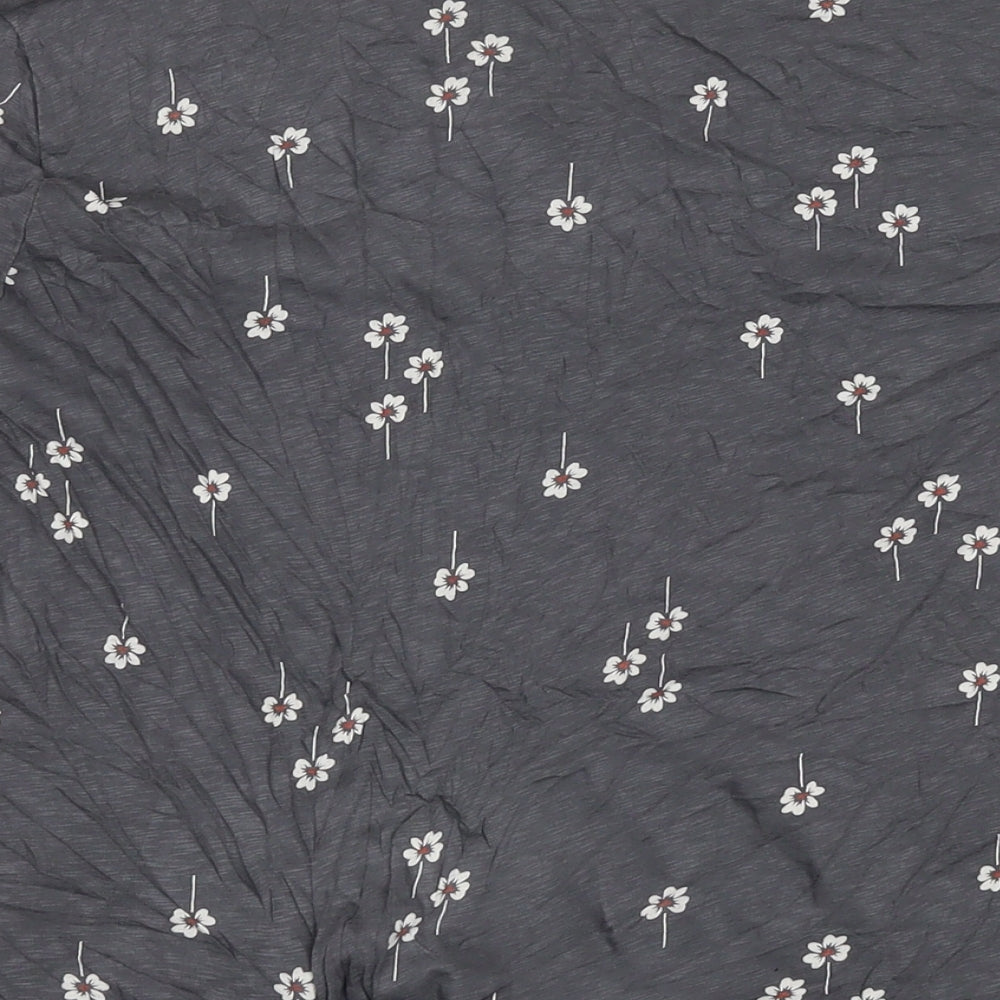Marks and Spencer Womens Grey Floral Cotton Basic T-Shirt Size 16 Round Neck