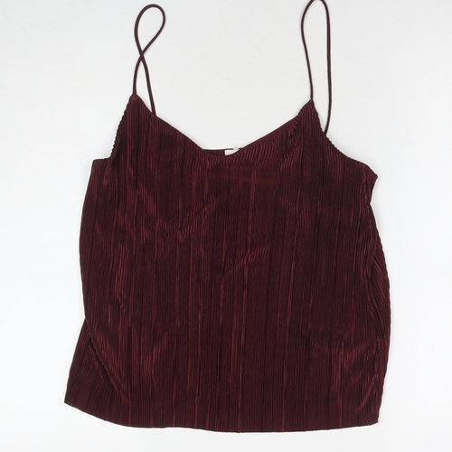 H&M Womens Red Polyester Basic Tank Size S V-Neck
