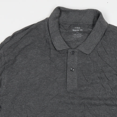 Marks and Spencer Mens Grey Cotton Polo Size XL Collared Pullover