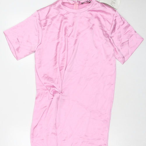 Zara Womens Pink Polyester Mini Size S Round Neck Zip