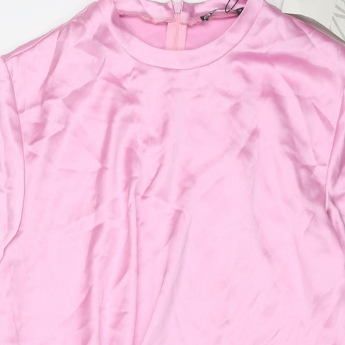 Zara Womens Pink Polyester Mini Size S Round Neck Zip