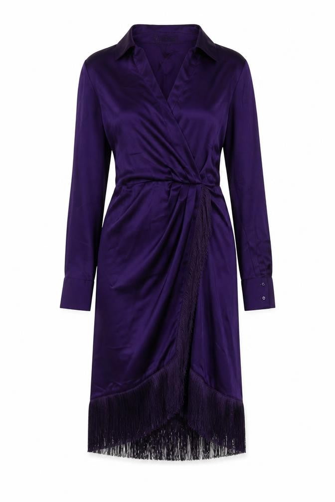 Front view of Zara women’s purple polyester a-line, size XS, v-neck zip - tasseled