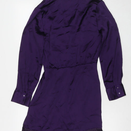 Zara Womens Purple Polyester A-Line Size XS V-Neck Zip - Tasseled