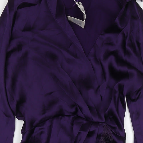 Zara Womens Purple Polyester A-Line Size XS V-Neck Zip - Tasseled